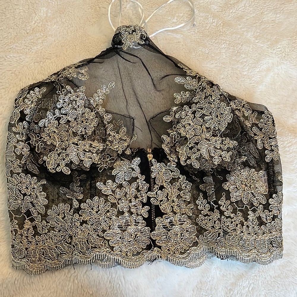 Black Woven with Gold Crop Top